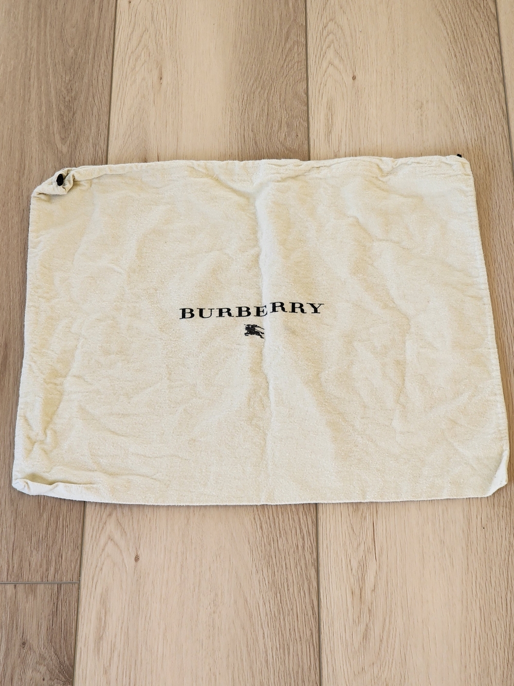 Burberry Cream Drawstring Dust Bag with Black Logo